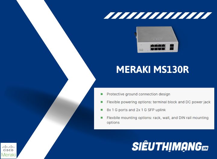 Cisco Meraki MS130R-8P Cloud-Managed 8 GE Rack-Mountable Network Switch MS130R-8P-HW