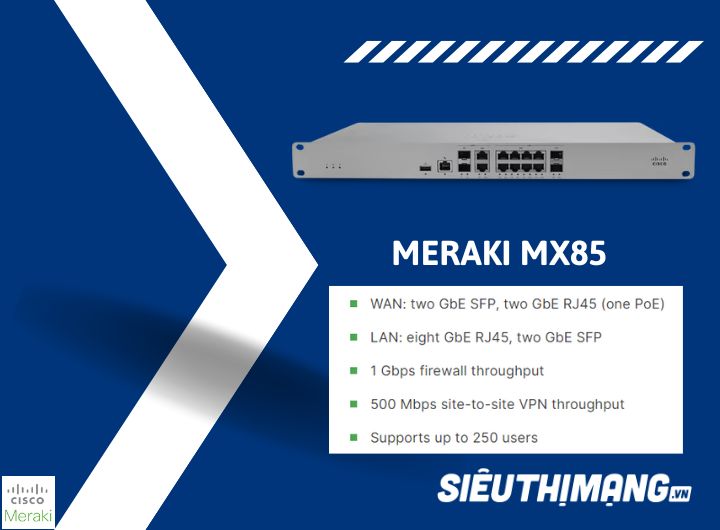 Meraki MX85 Security and SD-WAN Appliance Meraki MX85-HW 