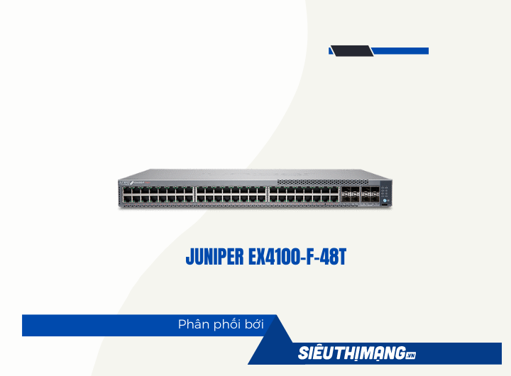 Juniper EX4100-F-48T 48-port 10/100/1000BASE-T switch, 4x1GbE/10GbE SFP/SFP+ uplinks, 4x10GbE stacking/uplink ports, with Standard SW, optics sold separately, TAA compliant